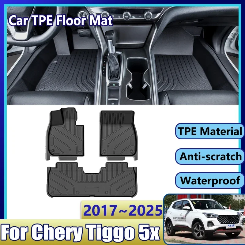 For Chery Tiggo 5x 4 Pro 2017~2025 2026 Car TPE Floor Mats Dirt-resistant Mud Carpet Foot Pad Full Set Rug Tappeto Accessories