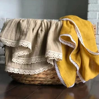 Bebek battaniyesi dantel Muslin kareler pamuklu gazlı bez bebek battaniyeleri yenidoğan kundak Mantas Para Bebé düz renk