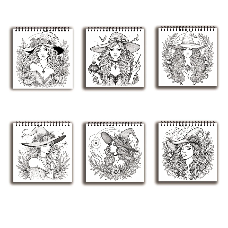 Coloring Book - 7.87x 7.87 inches 32 pages of beautiful witch coloring book - perfect gift for family or friends