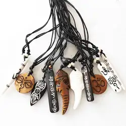 10PCS Mix Tibetan Yak Bone Hand Carved Amulets Pendant Necklace With Adjustable Rope Chain TNL289