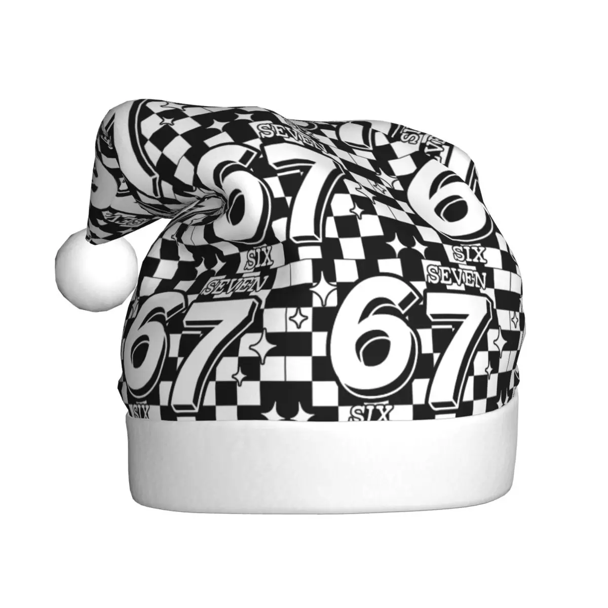 Checkered Six Seven 6 7 Meme Cute Cartoon Christmas Hat for Adult Men Women Santa Hat Cap Holiday Party Supplies