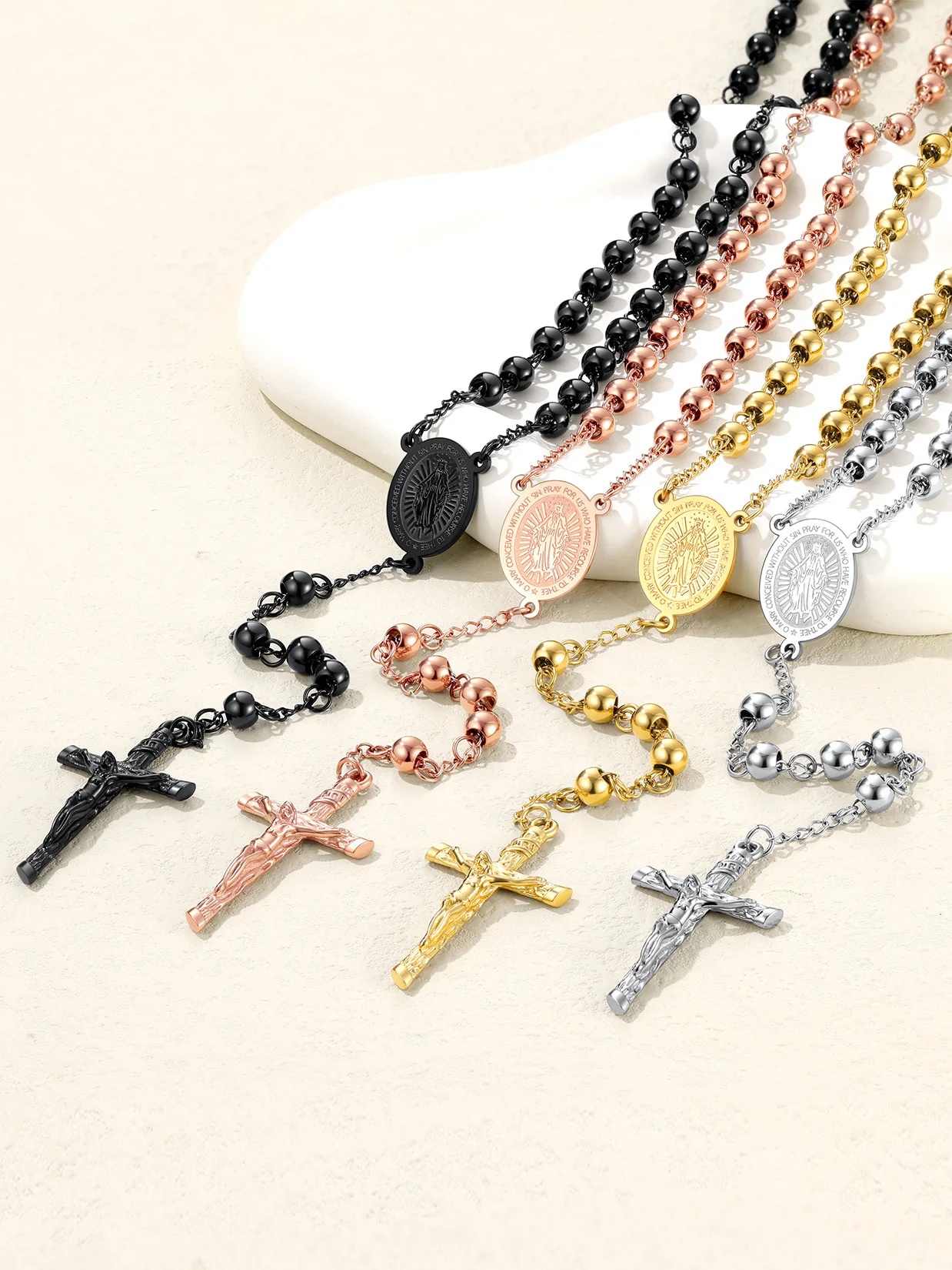 Colliers Chapelet U7, Charmes ovales Archange Saint Christophe, Saint Michel, Vierge Marie, Croix, Amulette de protection, Bijoux de prière, Cadeau