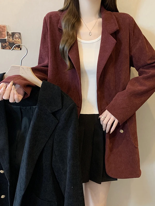 

Куртка-пиджак Ankang Red Velvet для женщин больших размеров, ранняя осень-зима, высококачественная, стильная, из хлопковой смеси, утепленная