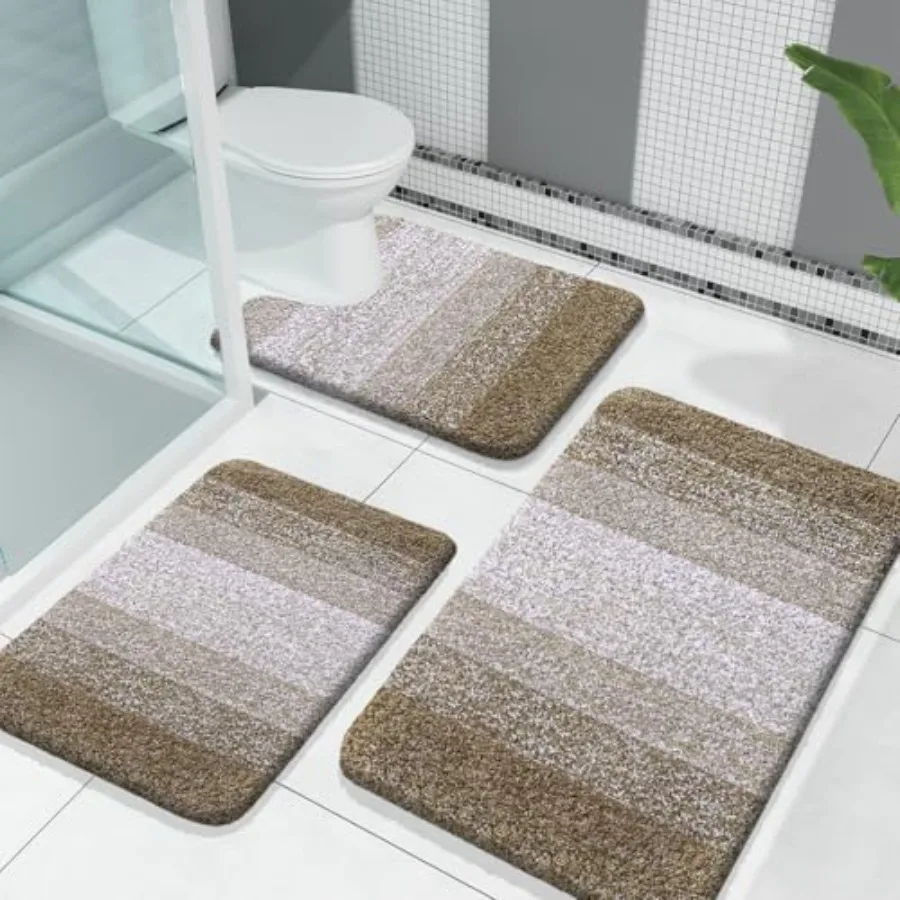 

Bathroom Rugs Sets 3 Piece Soft Absorbent Microfiber Bath Mats and U-Shaped Contour Toilet Rug Plush Shaggy Bath Mat Set for Ba