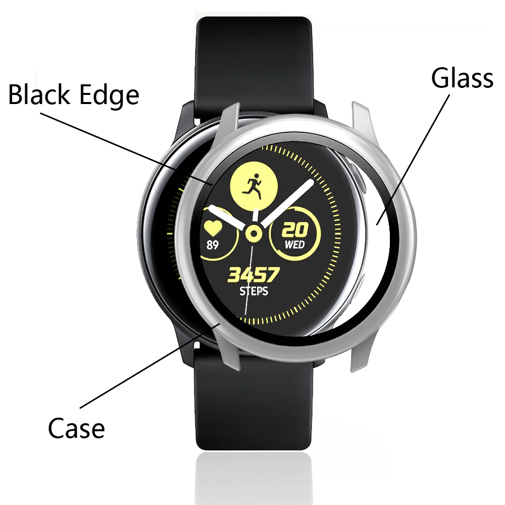 Coque en verre et film de protection d'écran pour Samsung Galaxy Watch, Active 2, 44mm, 40mm, pare-chocs complet, 44mm, 40mm