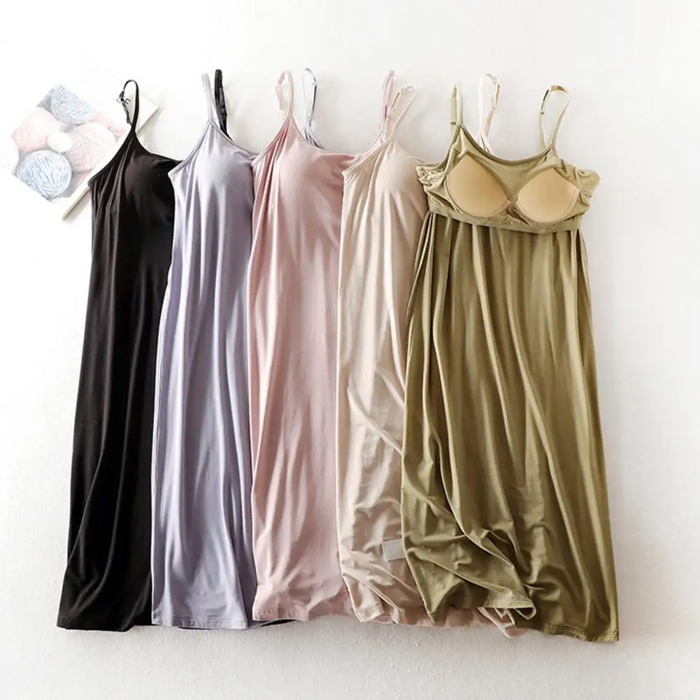 Women Nightdress Stylish Women's Nightgown Adjustable Spaghetti Strap Padded Backless Design Sleek Solid Color Comfortable Chic