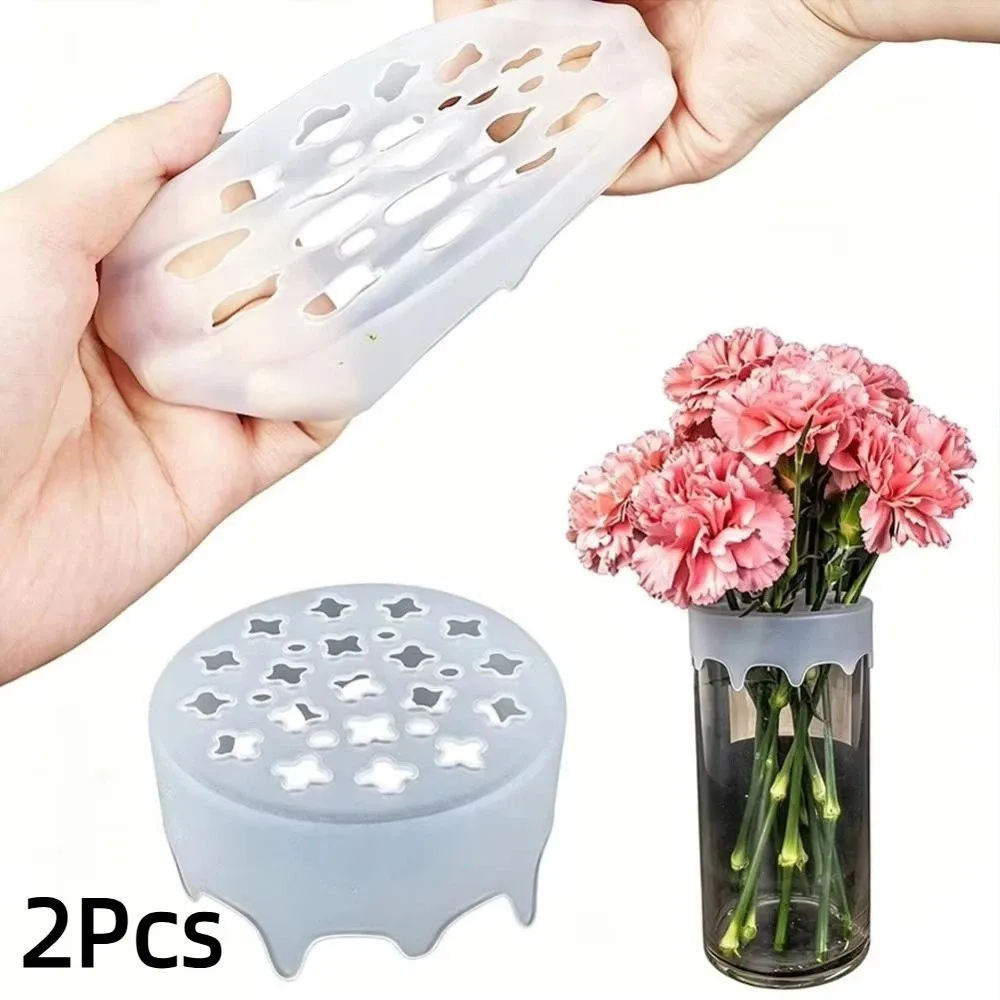 2Pcs Waterproof Silicone Blossom Grid Reusable Flexible Flexible Floral Stem Holder Stretchable Semi Transparent Flower Grid