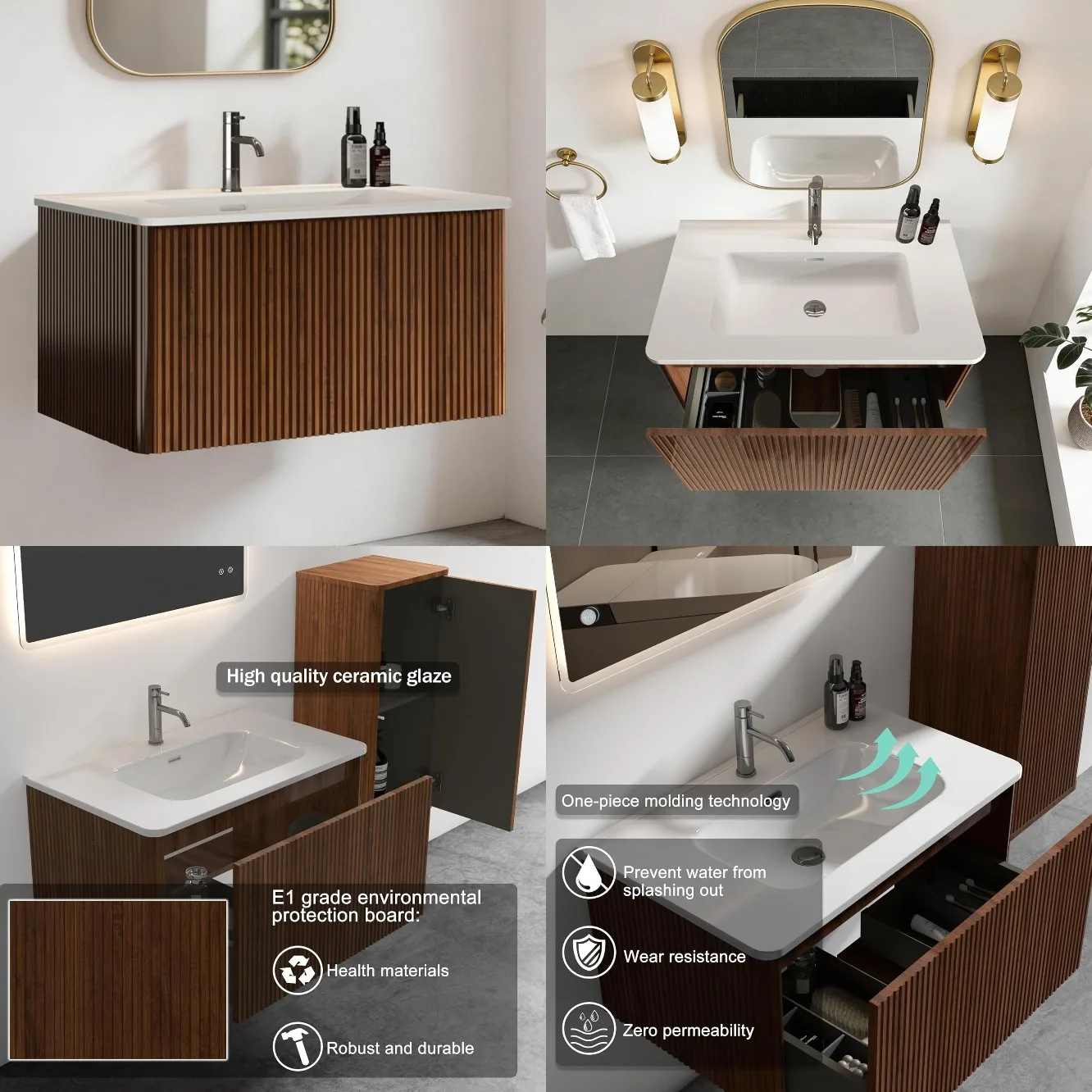 

Wall Mounted Floating Bathroom Vanity with Sink Large Storage Modern One-Piece Basin Cabinet Overflow 30IN, Customized