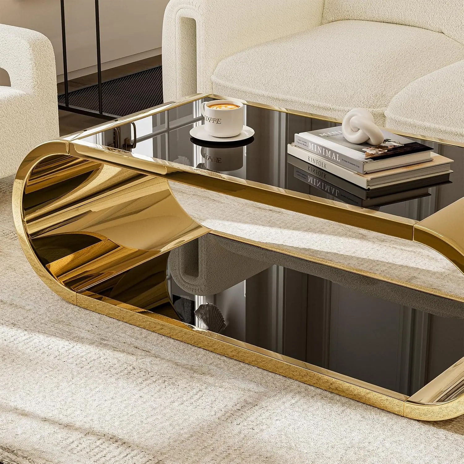 Coffee Table, Modern Coffee Table for Living Room, 2-Tier Glass Top with Large Space Fashion Design