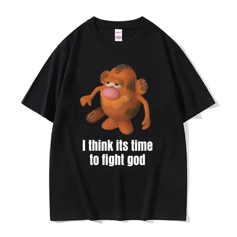 I Think Its Time To Fight God Unisex T Shirt Y2K Funny Meme Graphic T-shirts for Men Retro Oversized T-shirt Harajuku Streetwear