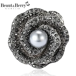 Beaut&Berry Vintage Rhinestone Black Pearl Brooches for Women Unisex Glamour Pins Casual Party Accessories New Gifts Friends