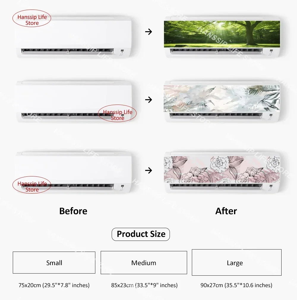 Retro Flower Plants Watercolor Painting Mural Decals for Air Conditioner Decoration Peel and Stick Air Conditioning Art Sticker
