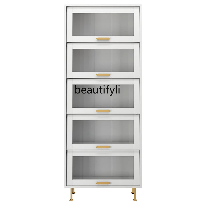 Nordic Light Luxury Dust-Proof Bookcase with Glass Door Living Room Study Floor Storage Rack with Door Simple Locker