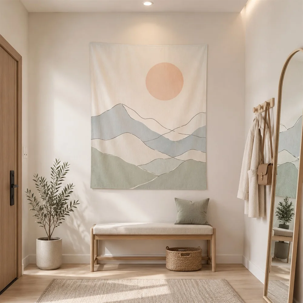 VIKAMA Minimal Mountain Line Center Panel Tapestry Wall Hanging, Nordic Wall Decor Tapestries for Bedroom Living Room Study Dorm