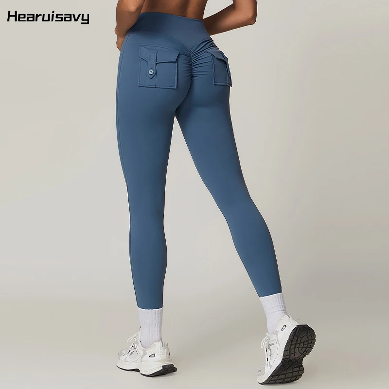 Hearuisavy Casual Yoga Pants Workout Legging Women Fitness Tights Pockets High Waist Sports Leggings Push Up Gym Pants Women