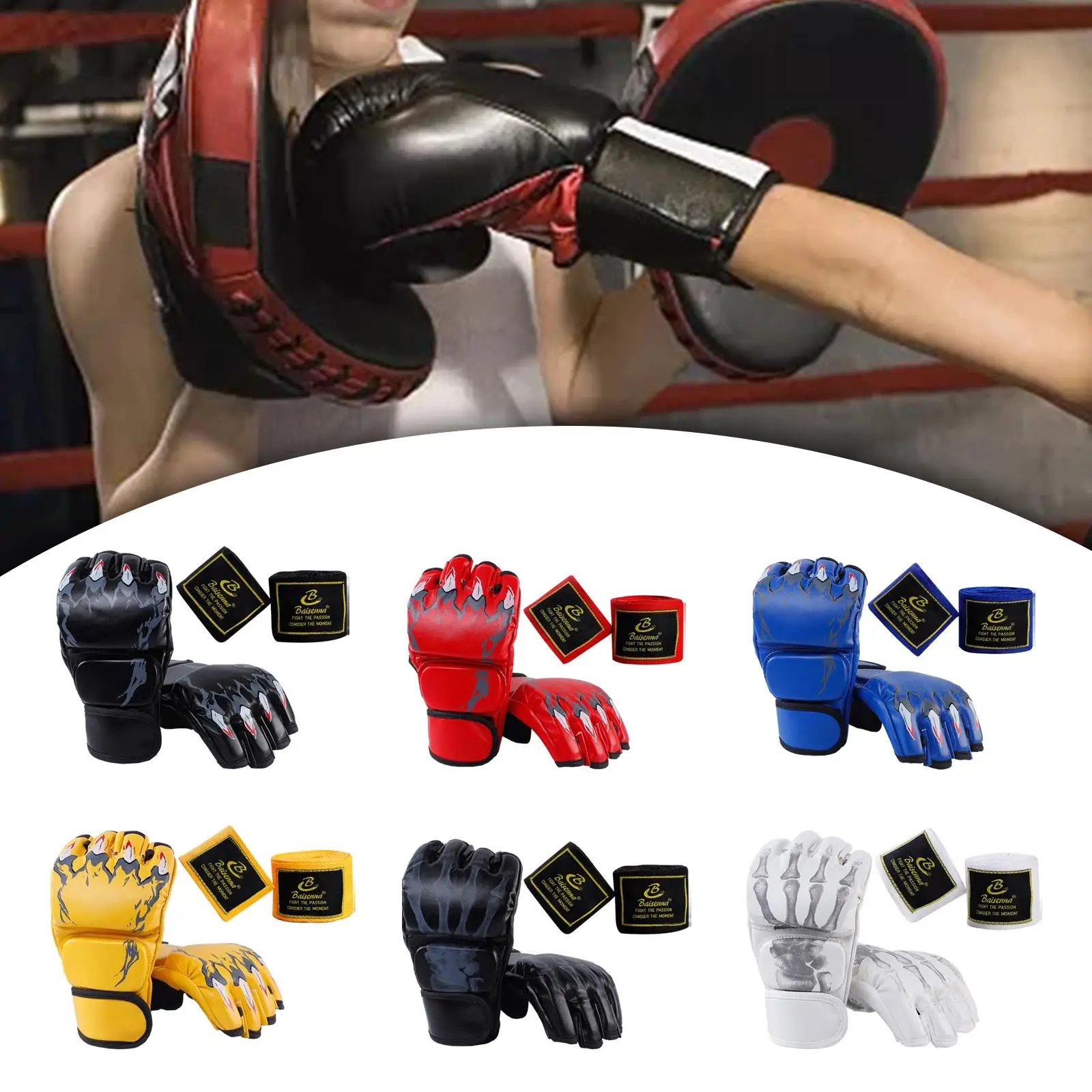 Half Finger Boxing Gloves MMA Gloves for Martial Arts Punching Bag Training image 4
