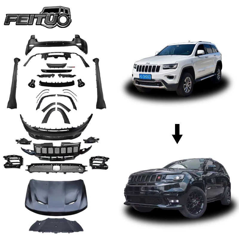 

FeiTuo Высококачественный автомобильный комплект для Jeep GRAND CHEROKEE, обновление в стиле SRT, включает автомобильные бамперы из полипропилена с решеткой на капоте
