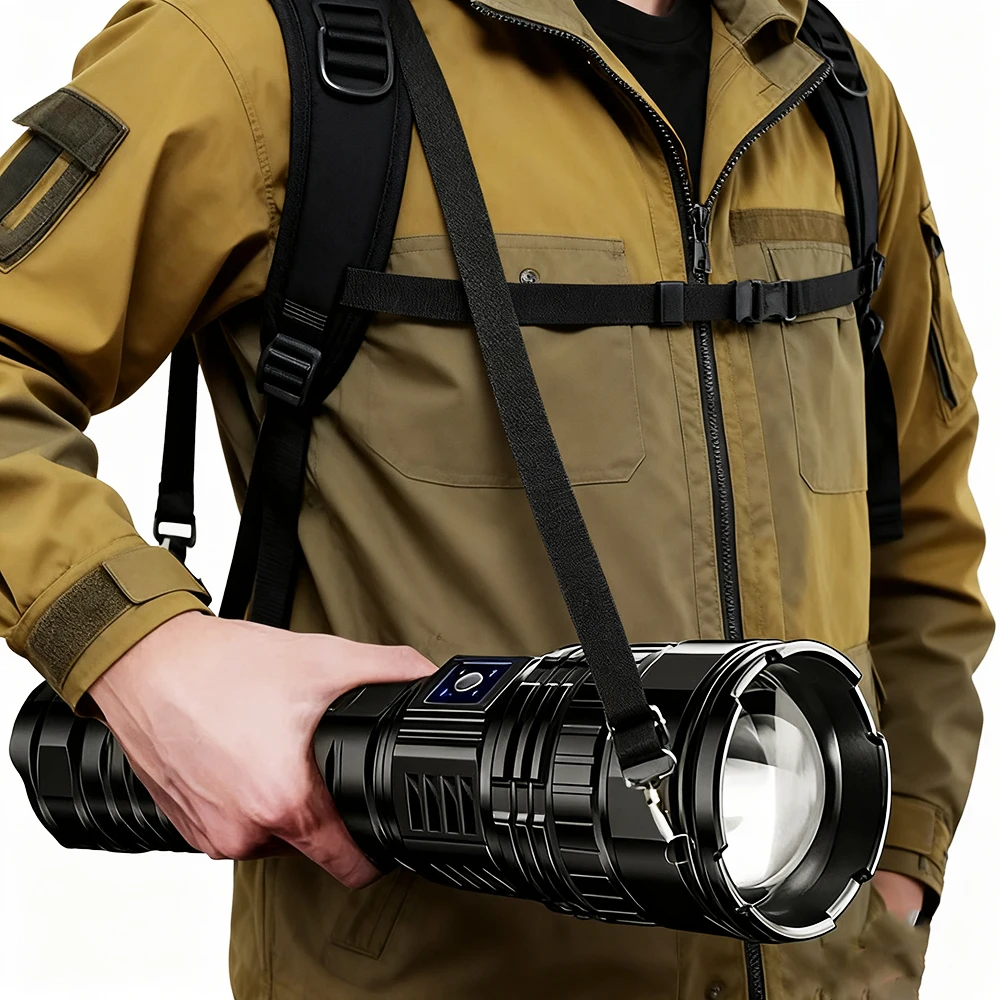 10000LM Most Powerful Led Flashlights Tactical 15000mah Built-in Battery 800W Flash Light Emergency Spotlights 4km Holiday Gifts