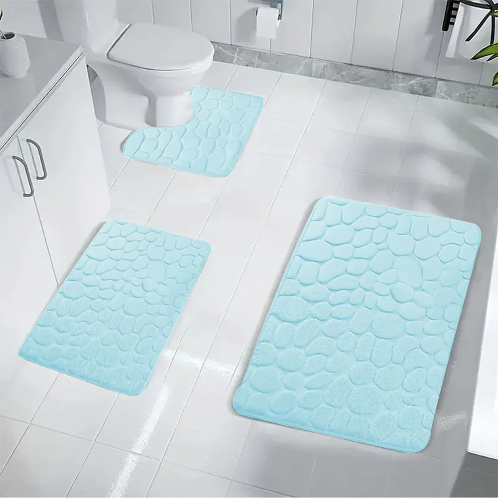 3PC embossed stone pattern toilet mat door mats absorb water mats non-slip carpet mat, can wash strip carpet home decoration