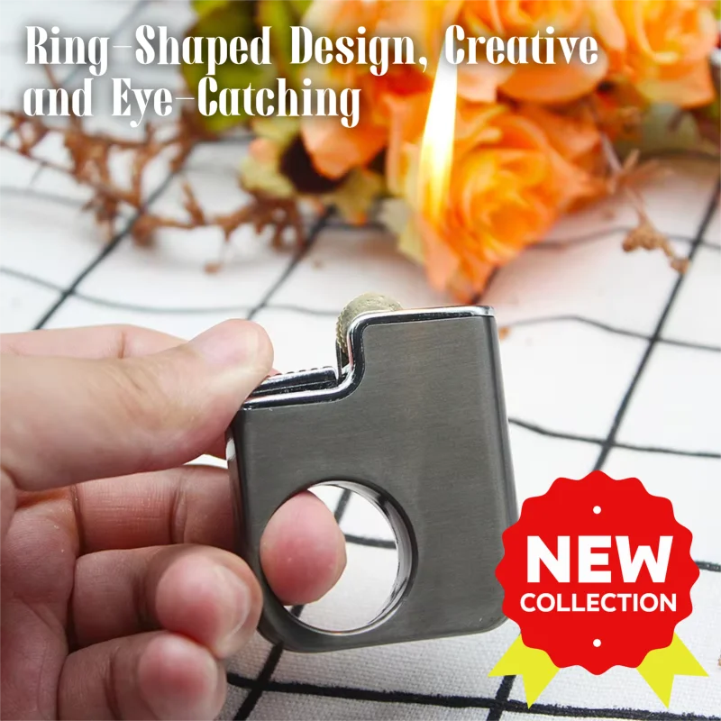FCWHJ-310， Ring buckle, grinding wheel, open flame, circular hole, electroplating, inflation, creativity, play, gift, lighter