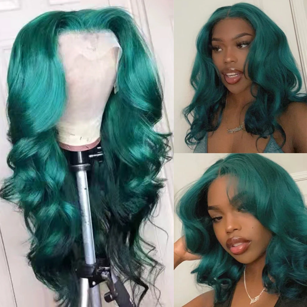 WIF Pink Wave parrucca anteriore in pizzo sintetico Long Body Wave Teal Green Heat Fiber parrucche in pizzo moda donna trucco Cosplay capelli biondi