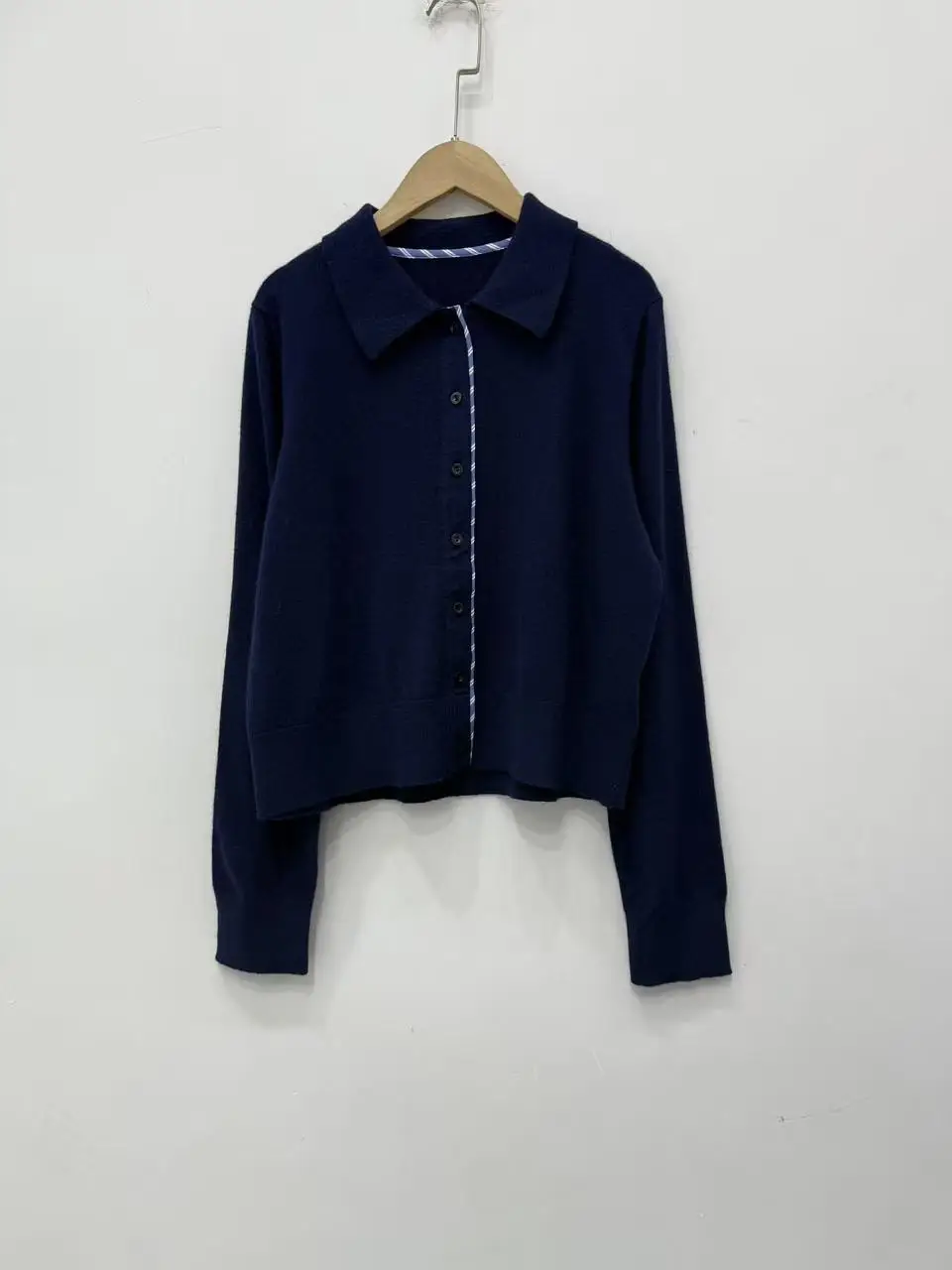 

2026 Spring New Women Versatile Stripedturn-Down Collar Single Breasted Knit Cardigan Sweater + O-Neck Hem Slit Vest