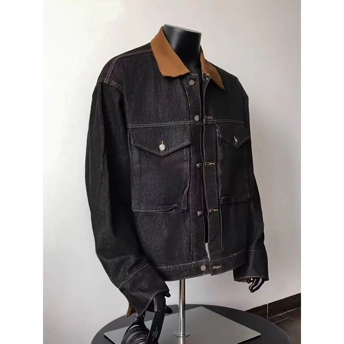 

Bla Denim Jaet Мужская рабочая одежда с винтажным воротником, большой размер 250, Pou American Barn Sle, уличная одежда из полиэфирного волокна, длинный све