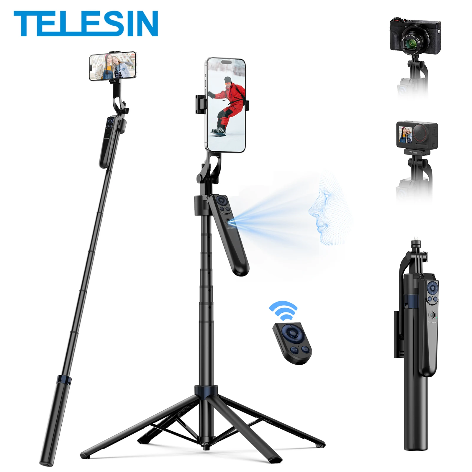 

TELESIN Auto Face Tracking Smartphone Selfie Stick Holder Universal Vlog Live Tripod Mobile Phone Shooting Stand