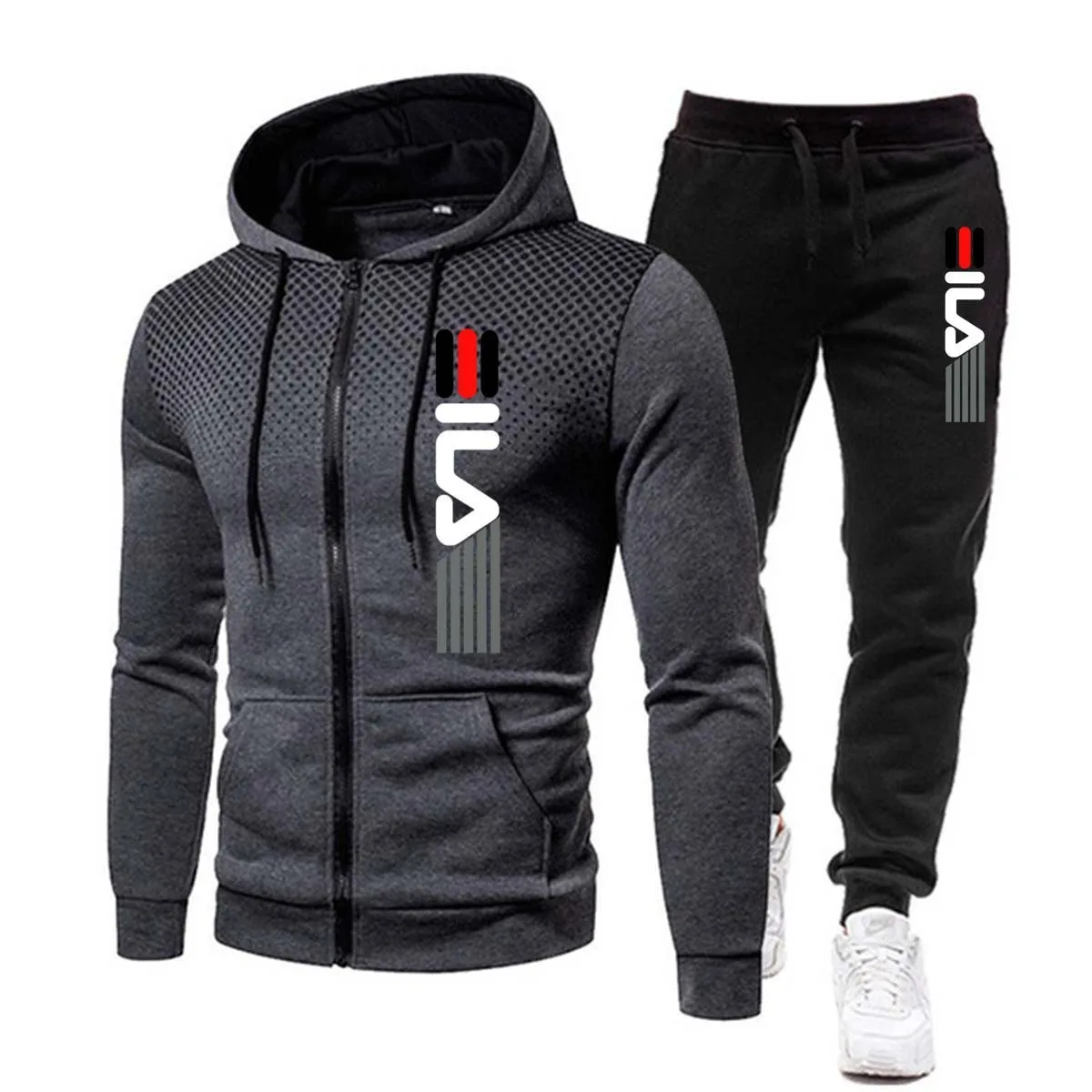 New Fashion Casual Men's Tracksuit Spring and Autumn Men's Zipper Hooded + Drawstring pants 2-Piece Set Outdoor Men's sportswear