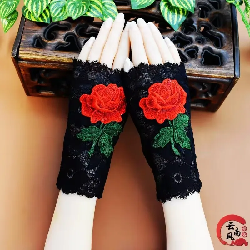 

Fashionable Short Fingerless Gloves Summer Women With Embroidery UV Protection Outdoor Gloves for Women