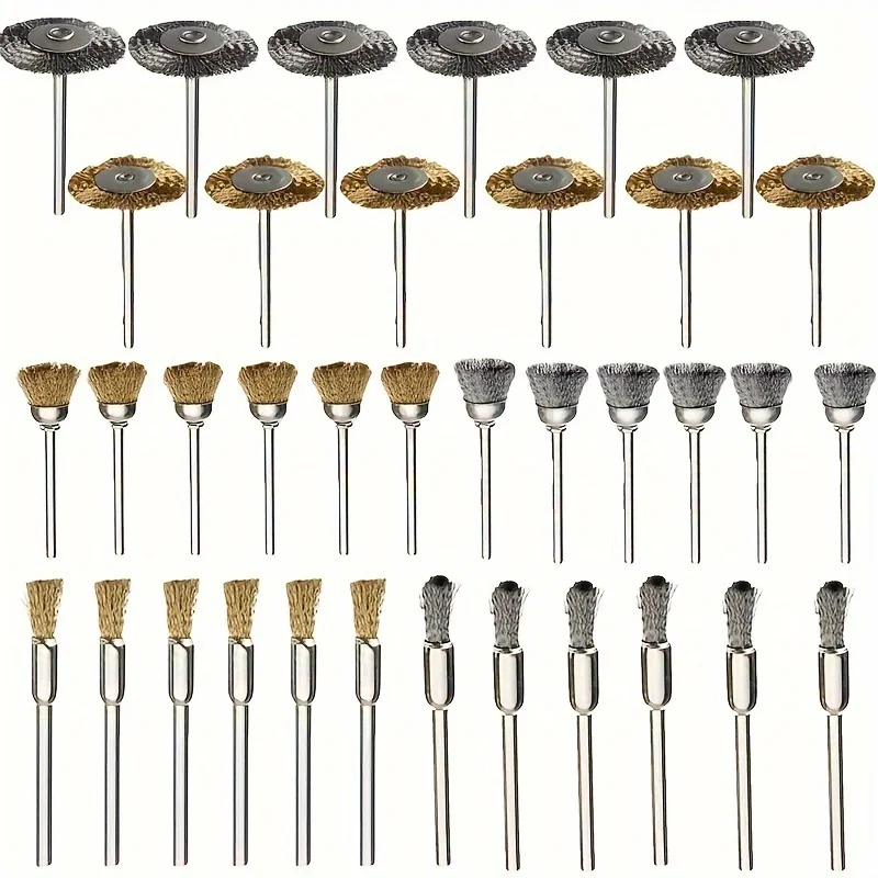Brush polishing wheel set, with handle  steel and copper mini grinding brush set, used for jewelry polishing, including T-shaped