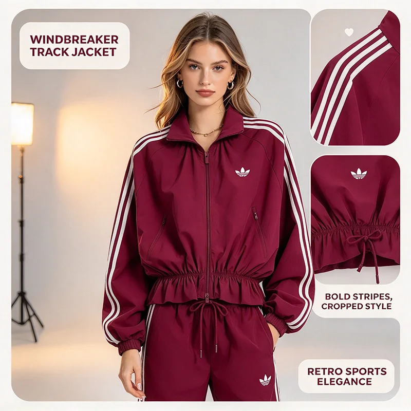 New Adidas BLOUSY OVZD TT Trefoil Series Stand Collar Jacket Korean Style Women's Top LG3959