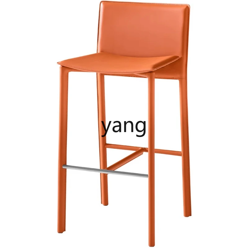 LTT Italian minimalist saddle leather bar chair household high chair light luxury high-end back chair