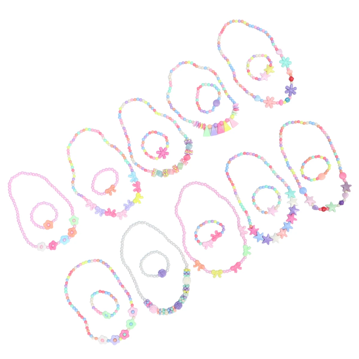 

10 Sets Children's Necklace Bracelet Vibrant Colored Beads Acrylic Girls The Flowers Colorful Jewelry