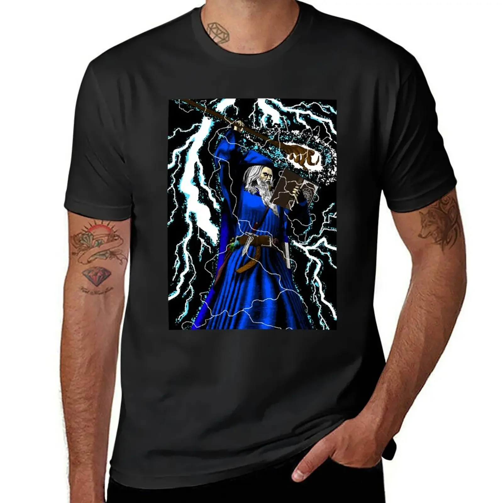 

Merlin - Traditional High Fantasy Wizard (Blue) T-Shirt quick-drying blue archive shirts men