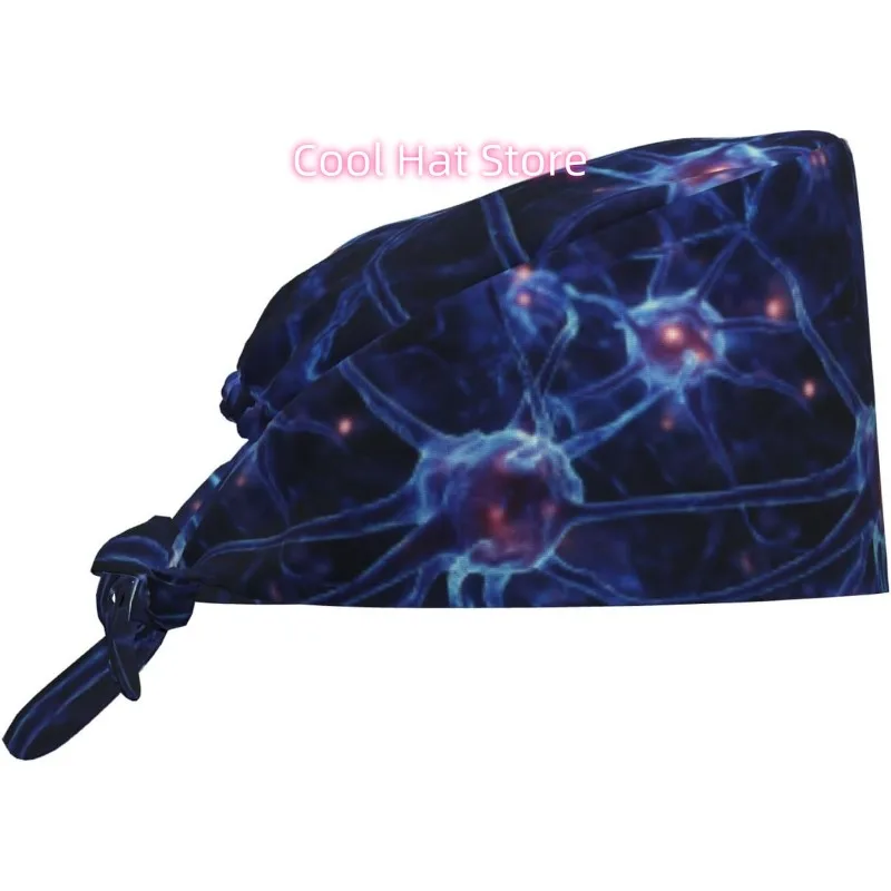Gorro de trabajo de neurología de neurología de células cerebrales 3d, gorro exfoliante con banda para el sudor, gorro ajustable con lazo en la espalda, gorro transpirable para mujeres/hombres