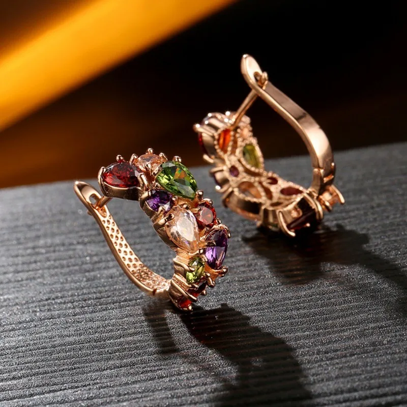 أقراط كورية فاخرة باللون الذهبي الوردي فلاش الزركون الأذن وأقراط للنساء أنثى أنيقة موضة حفل زفاف مجوهرات هدية