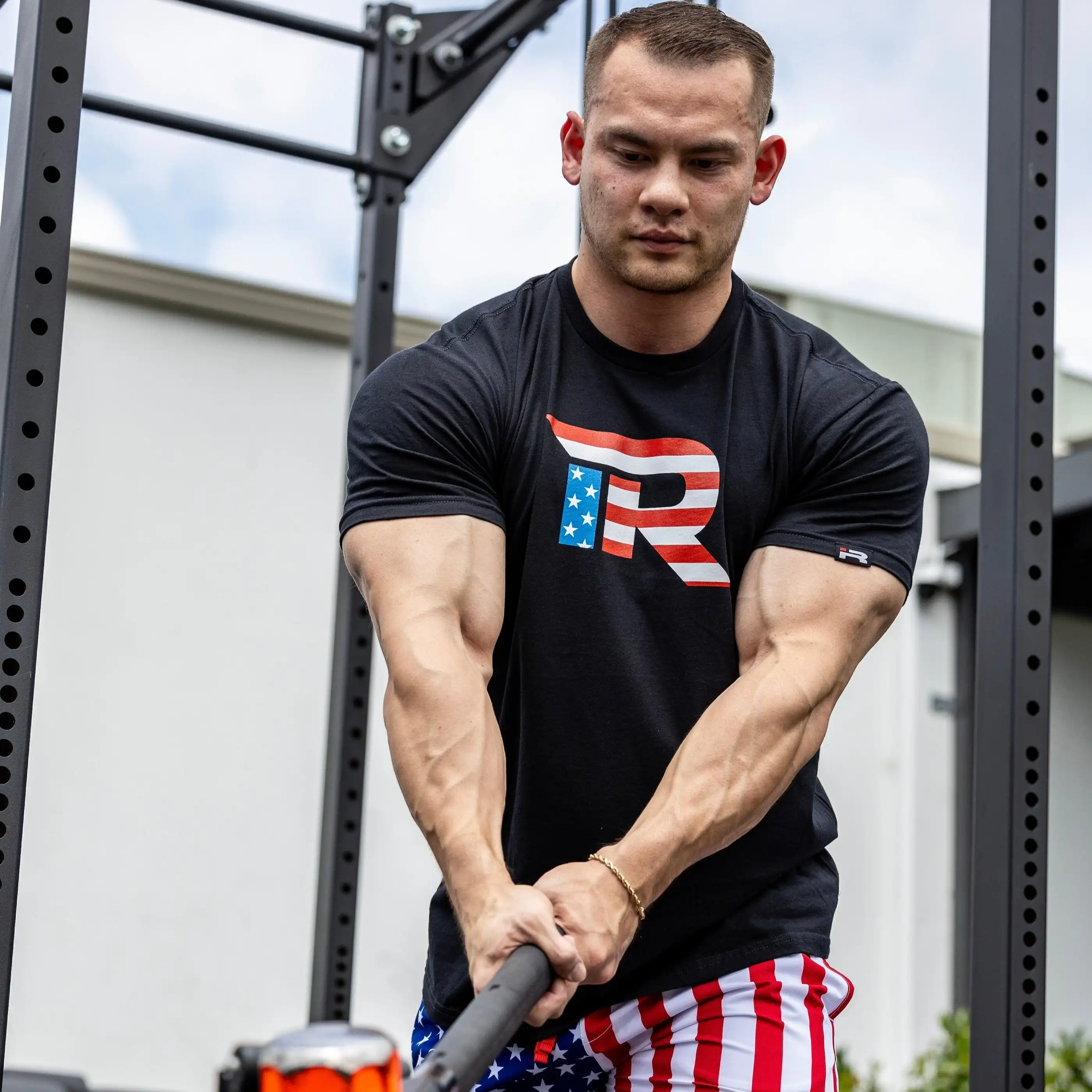 New GYM American Rebel Tee (Black)  _ Perfect for Bodybuilders & Powerlifters