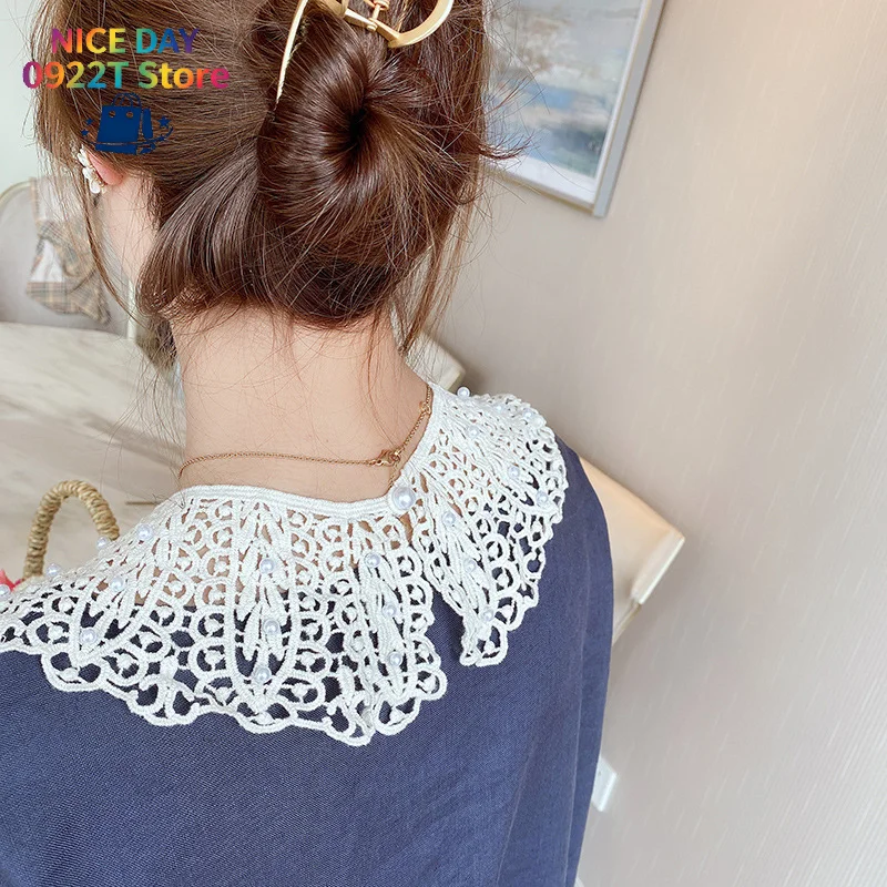 Women Detachable Doll Fake Collar, Hollow Floral Lace Ruffled Trim Sweet False Collar Shawl For Shirts Sweaters@#X