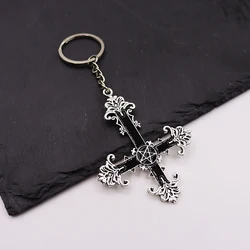 1 piece keychain retro dark gothic black drip oil cross keychain pendant DIY