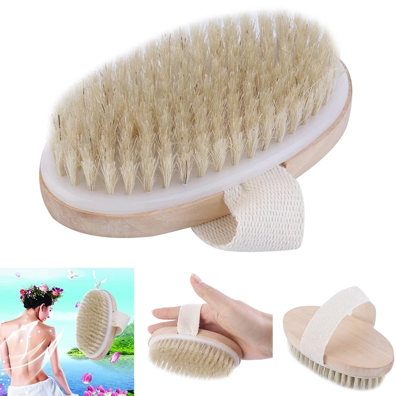 

1Pcs Natural Bristle Dry Skin Body Brush Exfoliate Stimulate Blood Circulation SPA Shower Scrubber 1pcs