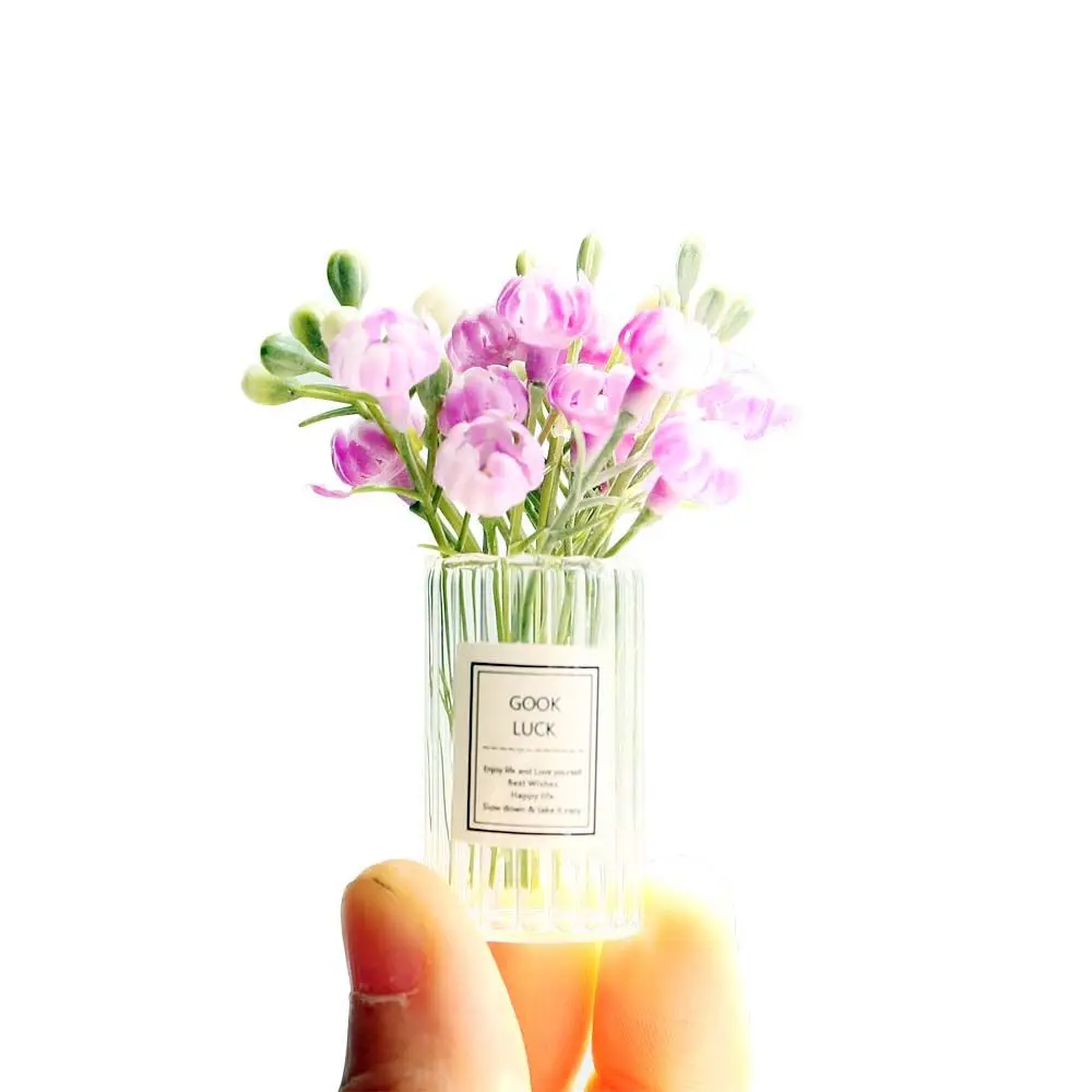 Desktop Decor Jasmine Flower Vase Simulation Potted Plants 1:12 Dollhouse Miniature  House Decoration Dollhouse Accessories