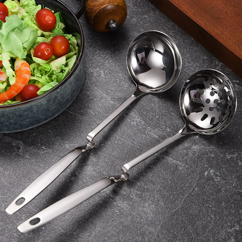 

Stainless Steel Soup Spoon Slotted Ladle Set Long Handle S-Hook For Hot Pot Food Serving Colander Spoon Kitchen Utensil
