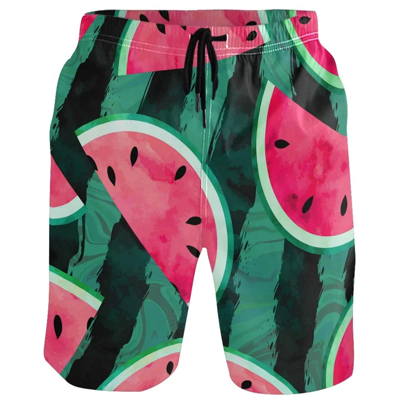 Frutas Melancia Gráfico Shorts, 3D Kiwifruit Impresso Calças, Hip Hop Y2K Board Shorts, maiô Havaí verão, Cool Surf Swim Trunks