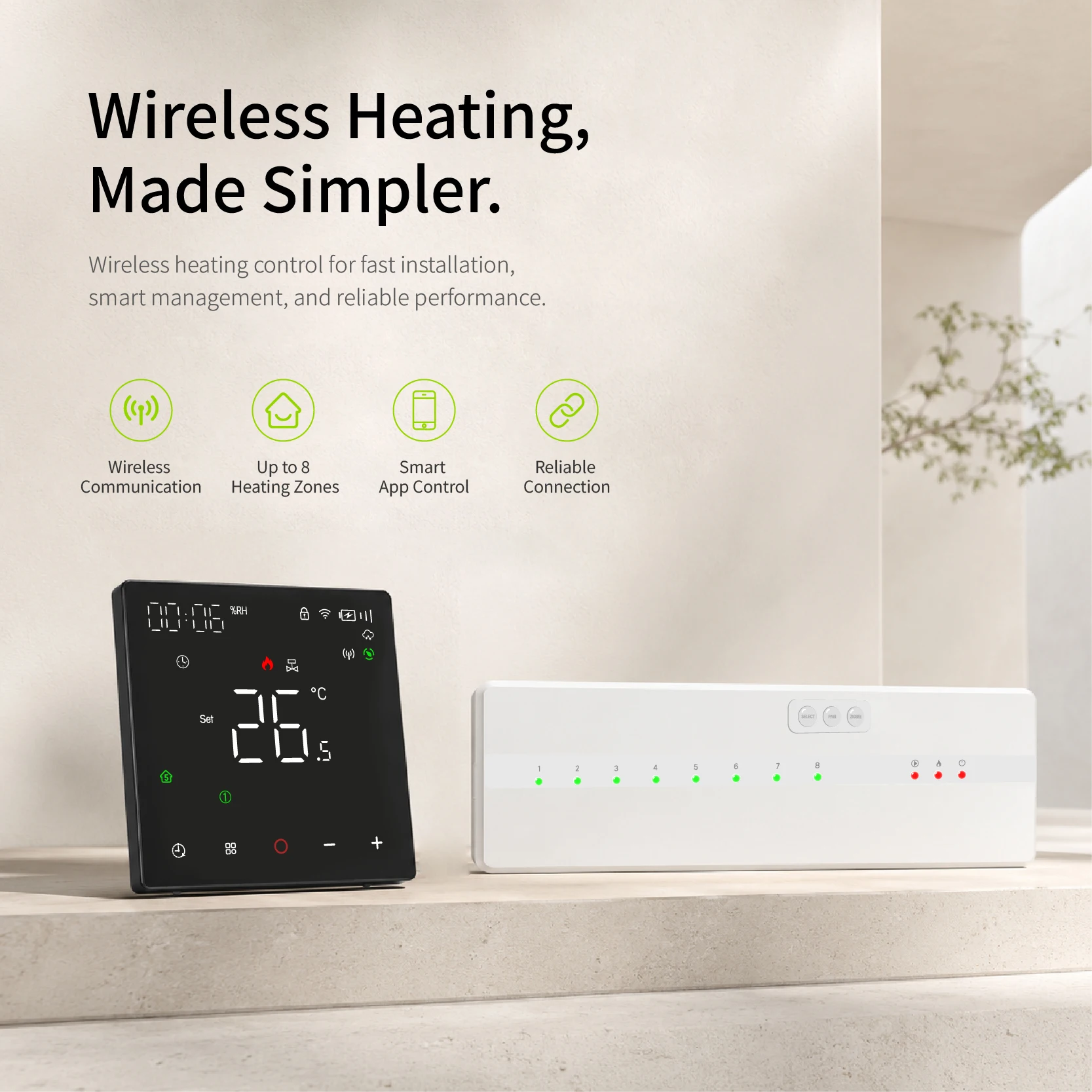 Beca 901W+2006LED Hub 8-Zone Smart Wireless Hub Controller, Tuya Zigbee 3.0 Thermostat for Heating Cooling Boiler, 0.5C Alexa