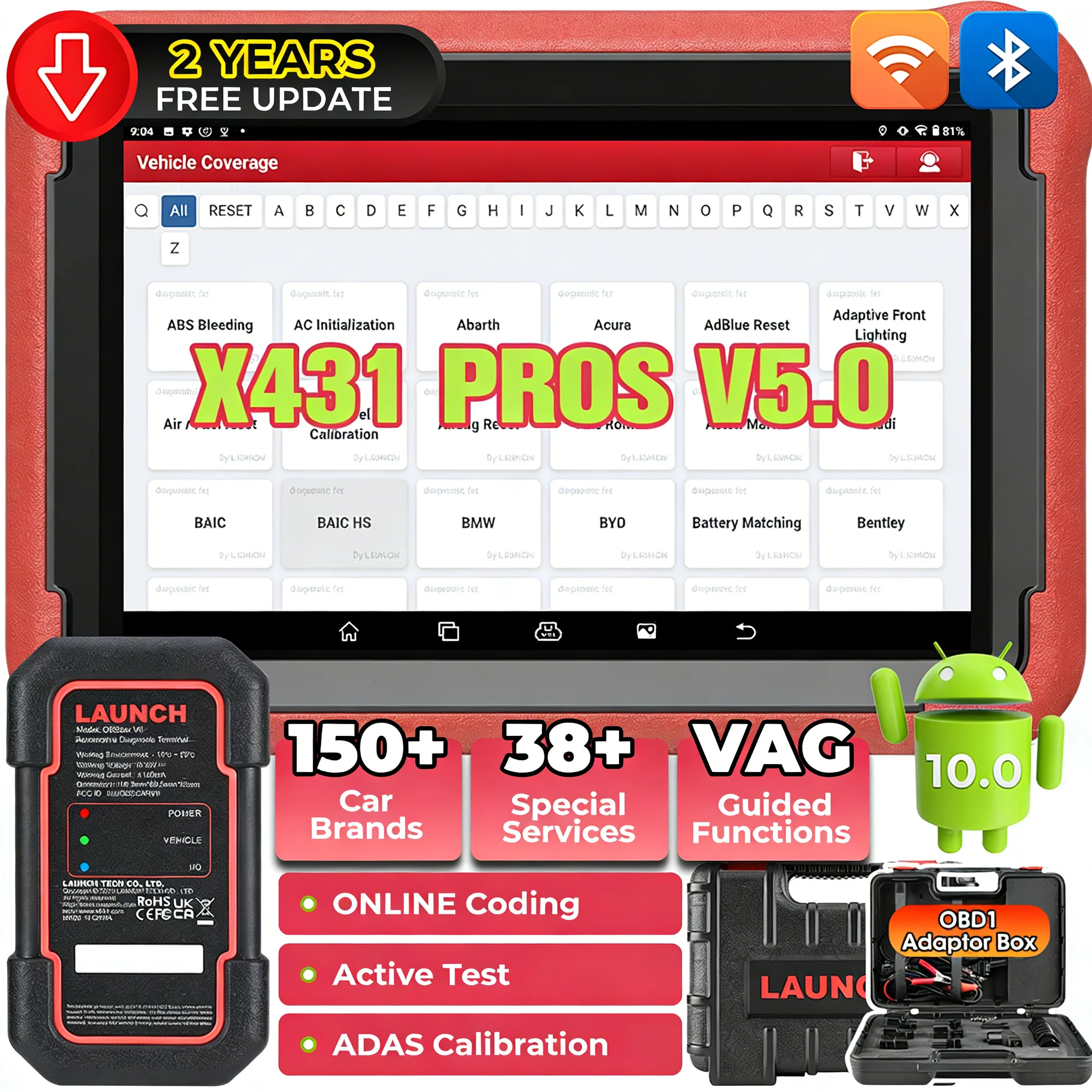 LAUNCH X431 PROS V5.0 Car Diagnostic Tools Automotive OBDII Scan Tool Auto Scanner OBD2 ECU Coding pk X431 V Plus
