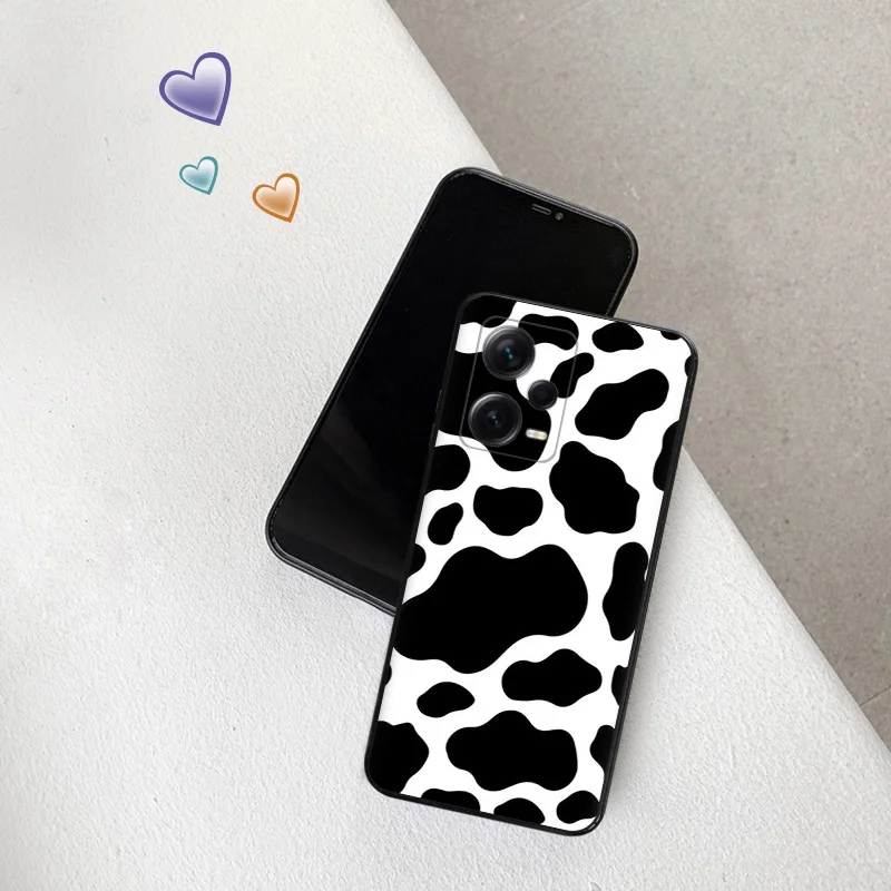 Simple White Black Cow Phone Case for Xiaomi 12 Pro 12x 12t 13 Redmi Note13 13c 12s 12c Note12 Lite Soft Shell Black Cases Cover