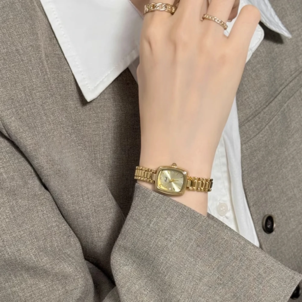 Fashion temperament minimalist luxury square gold steel belt with quartz women's watch