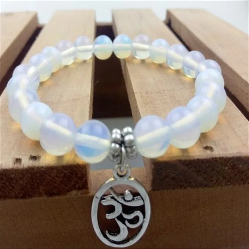 

8mm White Opal Mala Bracelet Gemstone 7.5 inches Chain Eco-Friendly Link Bohemian Trendy Men Jewelry Lovers Wrap Prayer