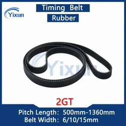 Rubber Timing Belt 2GT Length 500-1360mm Width 6/10/15mm G2M 2M Synchronous Belt For 3D Printer Pitch 2mm GT2 Drive Toothed Belt